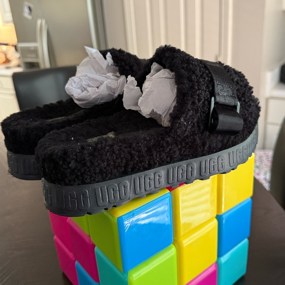 UGG Black Fuzzy Open-Toe Slides - Picture 3 of 16